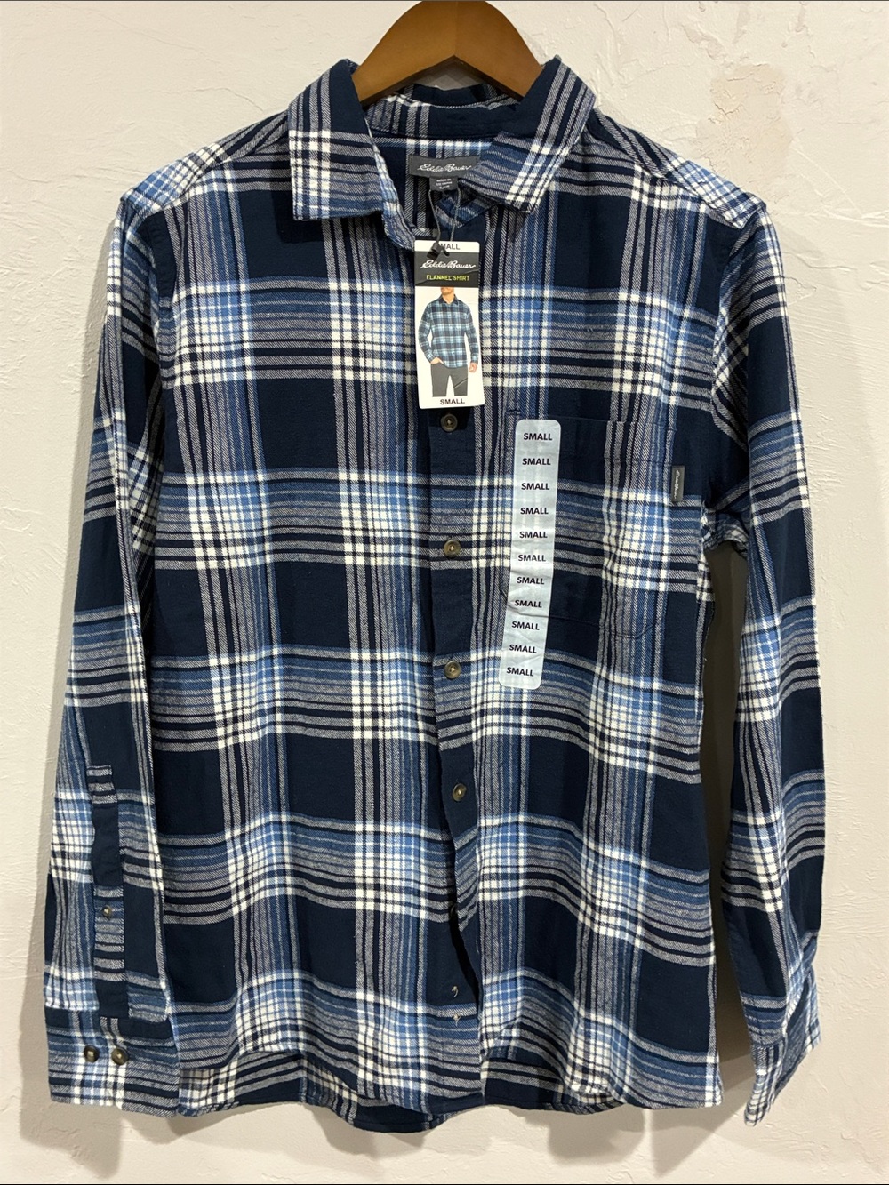 Eddie Bauer Navy and White Plaid Button-Down Shirt NWT